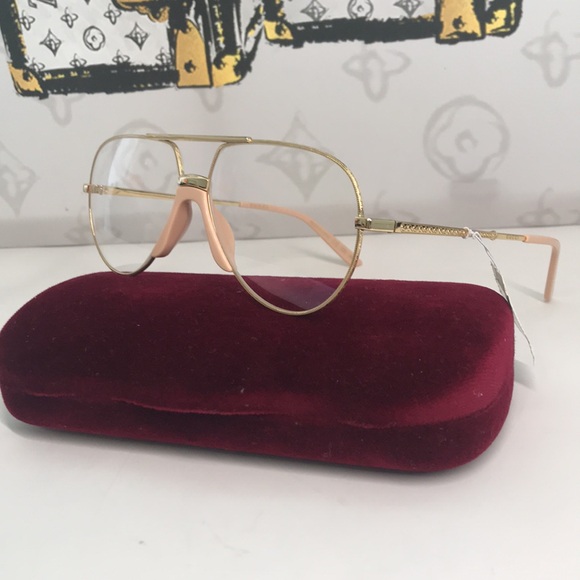 New Authentic Gucci GG0432S 001 Gold Clear Pilot Sunglasses – New - Picture 1 of 11